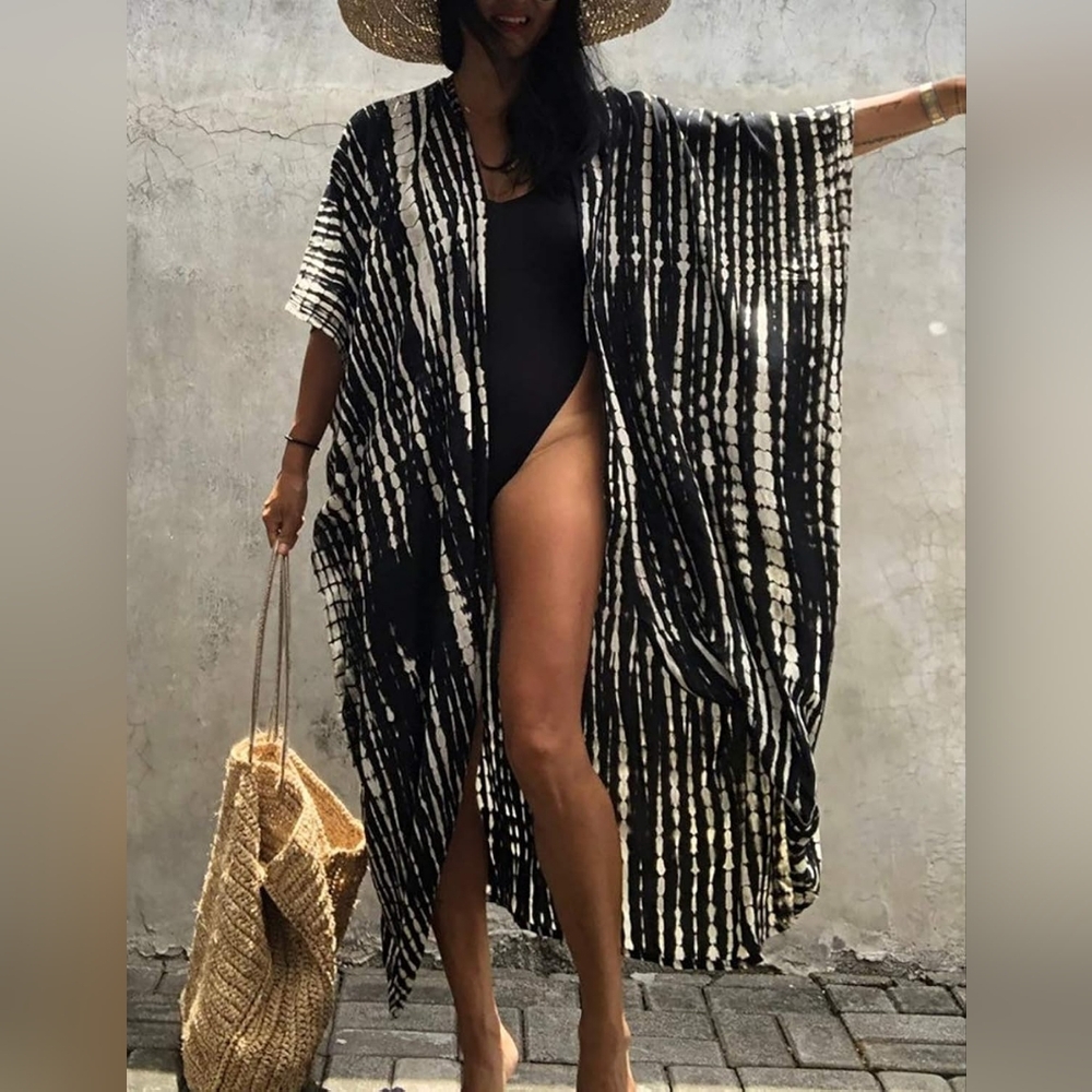 Stylish Tie Dye Open Front Long Kimono Swimsuit Cover up for Women